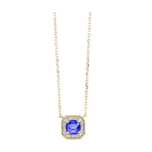 10K YG 1/15 ct. tw. Diamond Halo & 1/2 ct. tw. Created-Sapphire Pendant