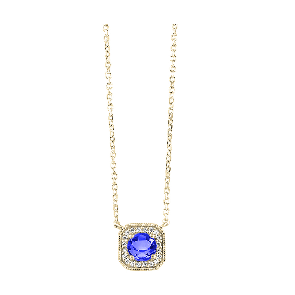 10K YG 1/15 ct. tw. Diamond Halo & 1/2 ct. tw. Created-Sapphire Pendant