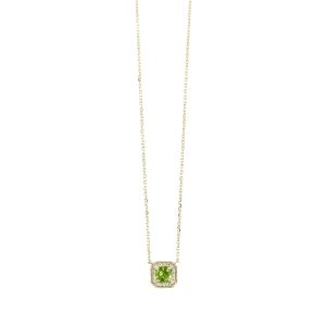 10K YG 1/15 ct. tw. Diamond Halo & 1/2 ct. tw. Peridot Pendant