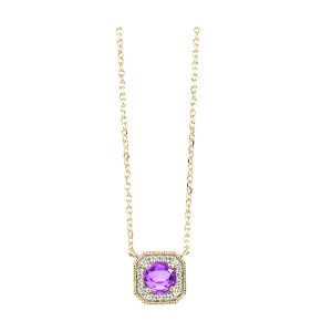 10K YG 1/15 ct. tw. Diamond Halo & 3/8 ct. tw. Amethyst Pendant