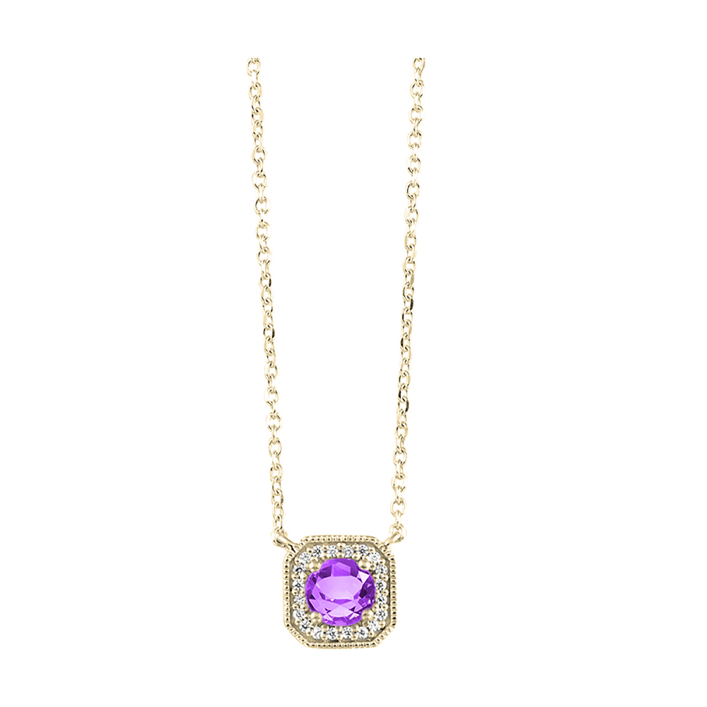 10K YG 1/15 ct. tw. Diamond Halo & 3/8 ct. tw. Amethyst Pendant