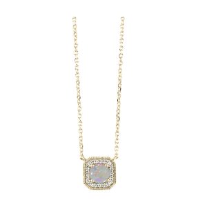 10K YG 1/15 ct. tw. Diamond Halo & 1/2 ct. tw. Opal Pendant