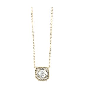 10K YG 1/15 ct. tw. Diamond Halo & 3/8 ct. tw. White Topaz Pendant