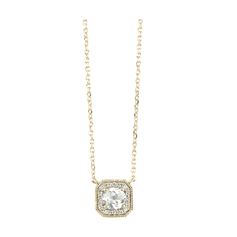 10K YG 1/15 ct. tw. Diamond Halo & 3/8 ct. tw. White Topaz Pendant