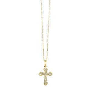 14K YG 1/10 ct. tw. Diamond Cross Perfect Love Fashion Pendant