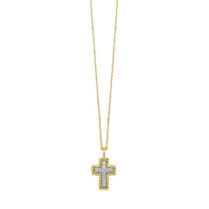 14K YG 1/20 ct. tw. Diamond Rope Cross Pendant
