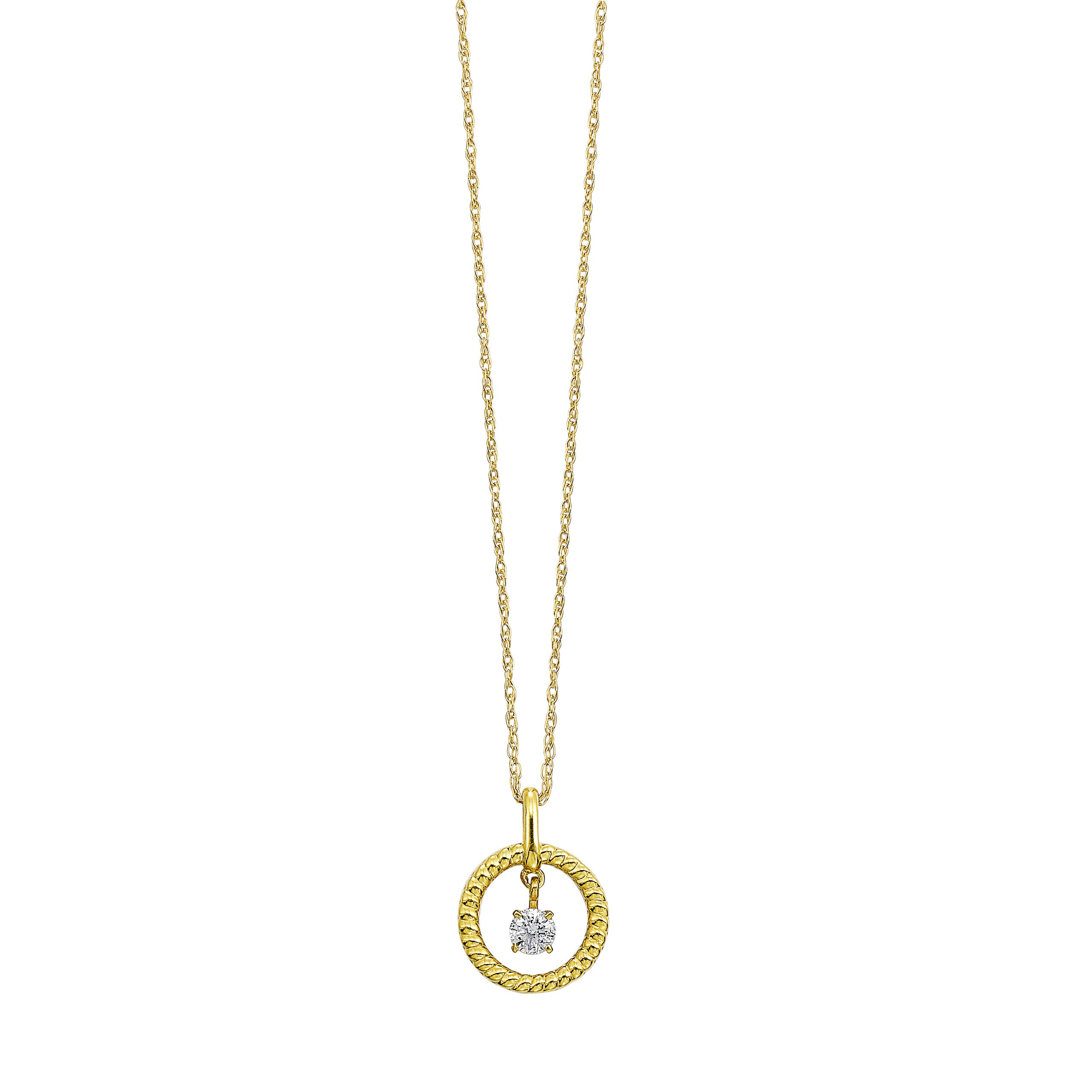 10K YG 1/8 ct. tw. Diamond Rope Circle Shape Shimmering Pendant