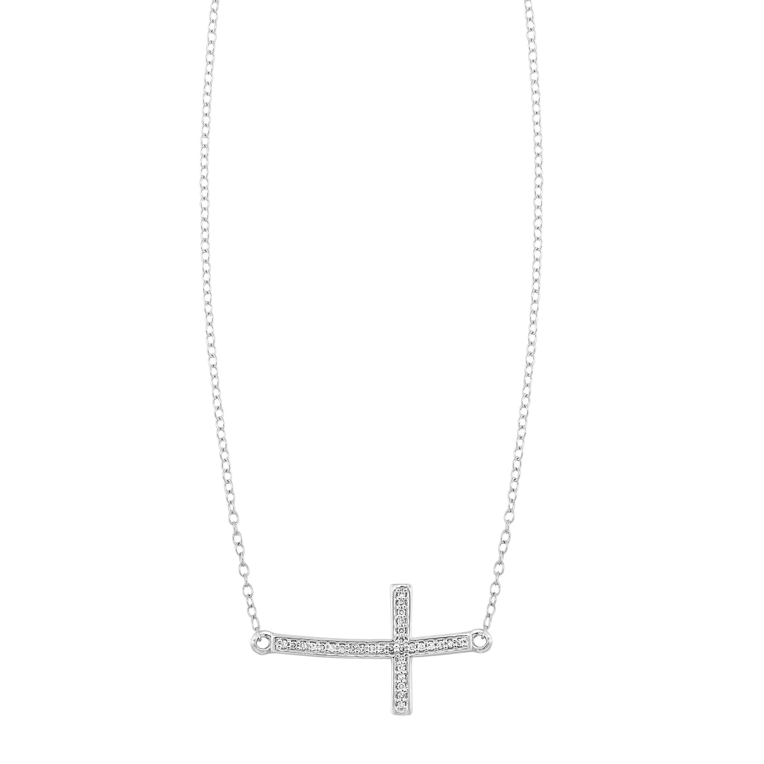Silver 1/10 ct. tw. Diamond Cross Pendant Necklace