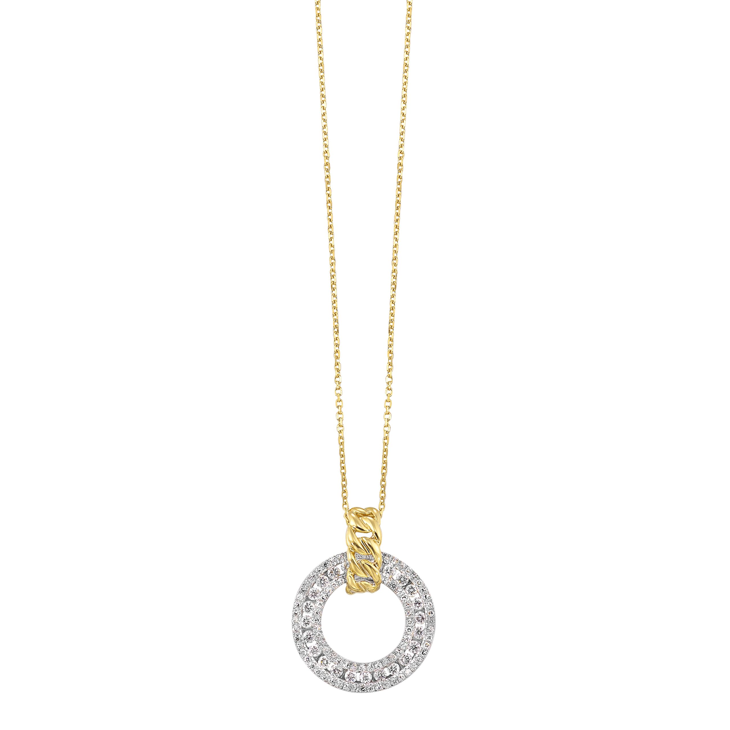 14K WYG 1/2 ct. tw. Diamond Mixed Metal Circle Shape Pendant