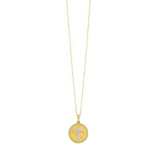 14K YG 1/15 ct. tw. Diamond Cross Medallion Pendant