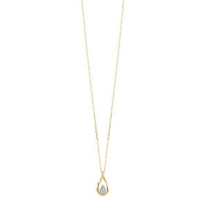 14K WYG 1/10 ct. tw. Pear Cut Diamond Mixed Metal Drop Pendant
