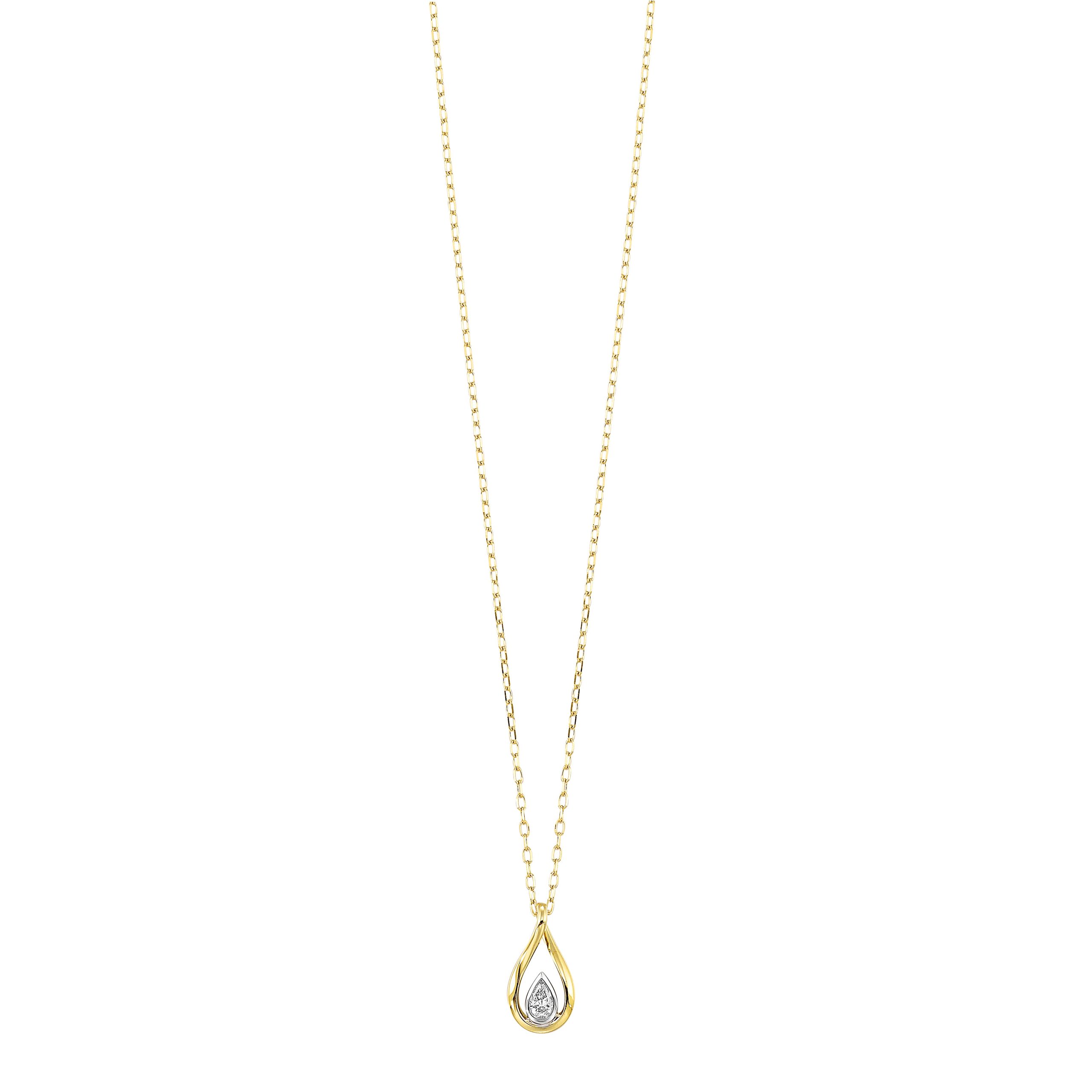 14K WYG 1/10 ct. tw. Pear Cut Diamond Mixed Metal Drop Pendant