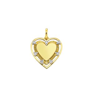 14K YG 1/50 ct. tw. Diamond Heart Textured Charm