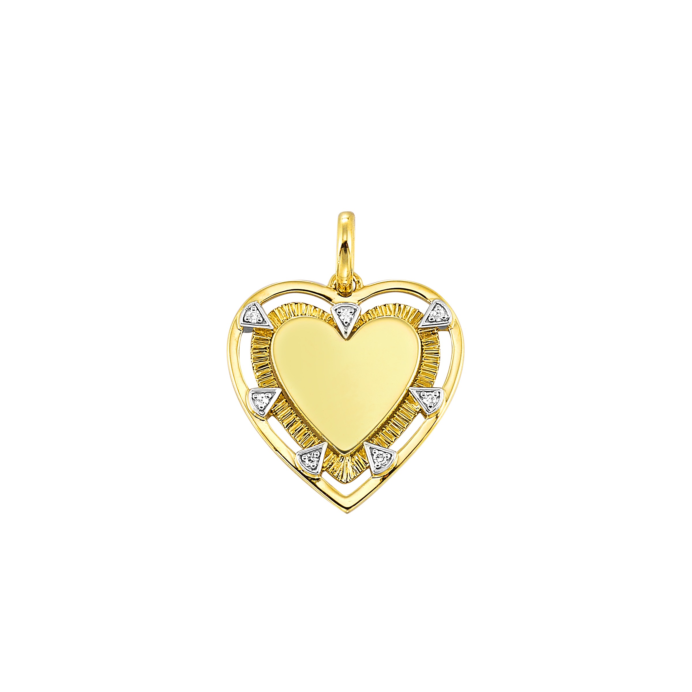14K YG 1/50 ct. tw. Diamond Heart Textured Charm