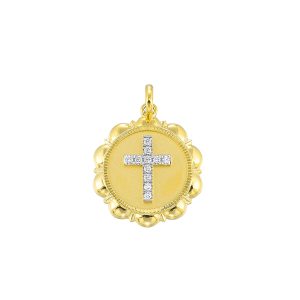 14K YG 1/20 ct. tw. Diamond Cross Textured Charm