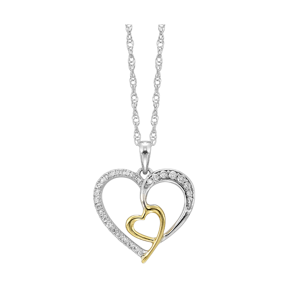 Silver WYG 1/7 ct. tw. Diamond Mixed Metal Heart Pendant