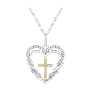 Silver WYG 1/7 ct. tw. Diamond Mixed Metal Twist Heart Pendant
