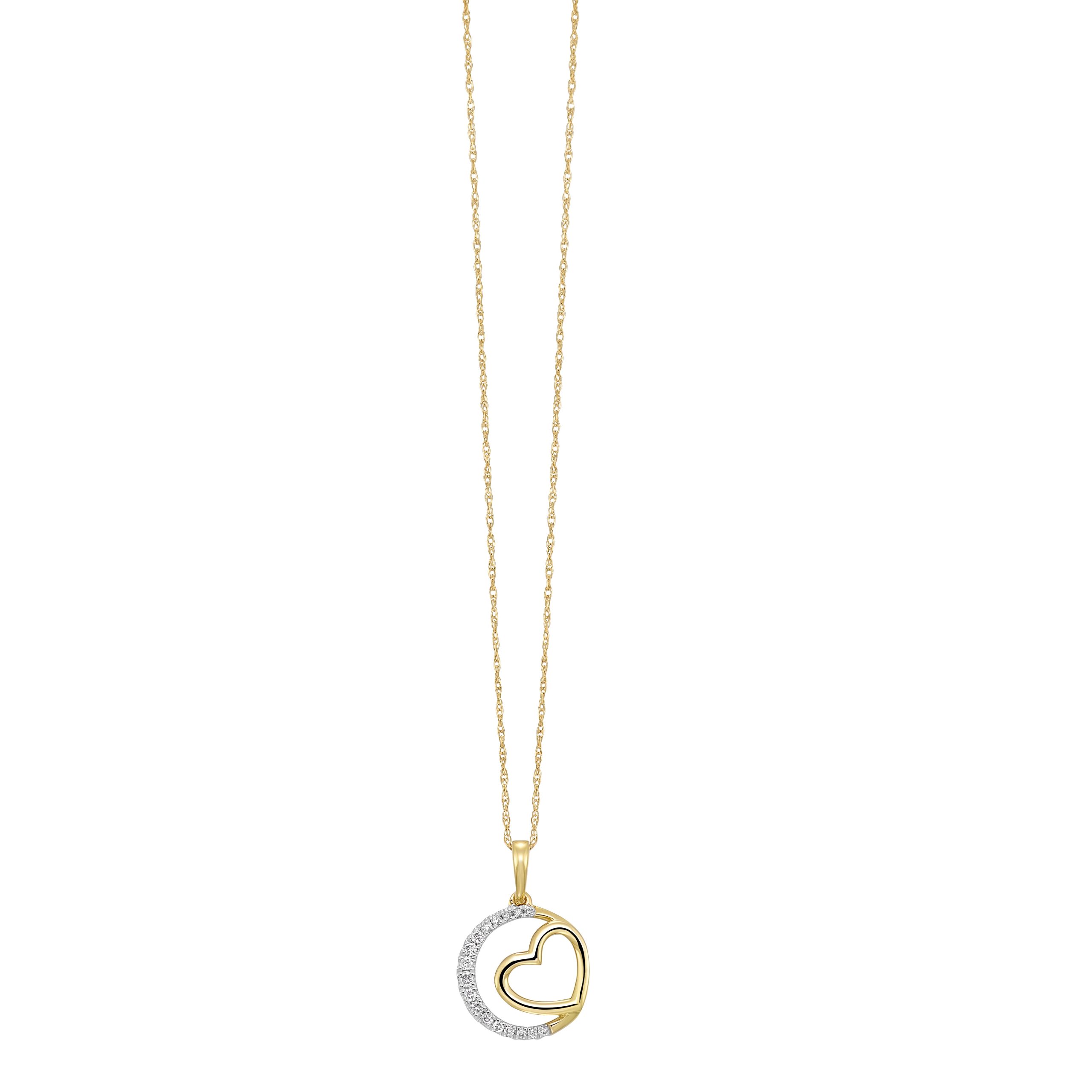 10K YG 1/12 ct. tw. Diamond Circle and Heart Pendant