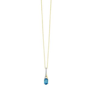 10K YG 1/25 ct. tw. Diamond & 1/2 ct. tw. Blue Topaz Pendant