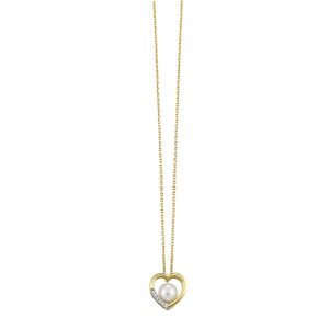 14K YG 1/50 ct. tw. Diamond & Pearl Heart Pendant