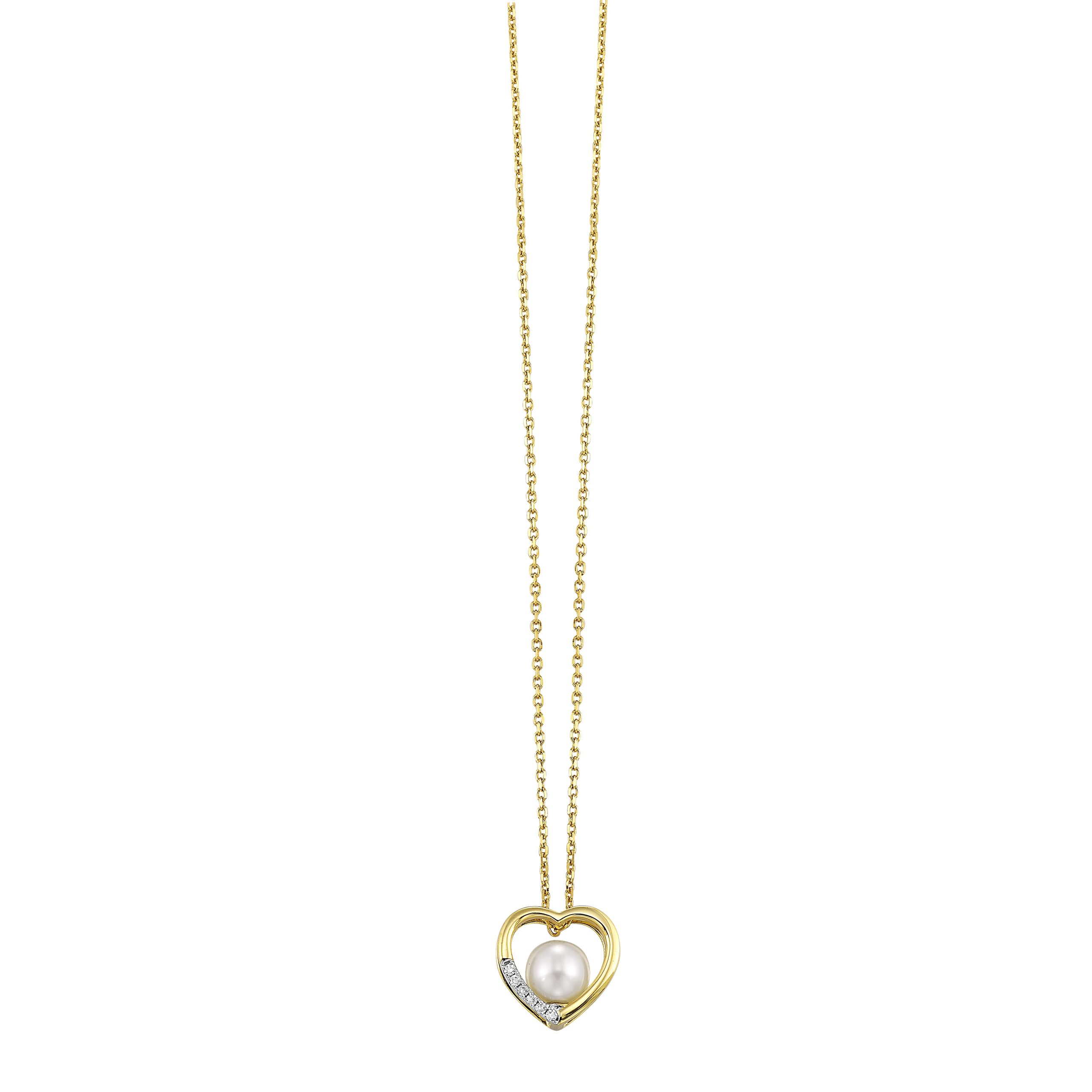 14K YG 1/50 ct. tw. Diamond & Pearl Heart Pendant