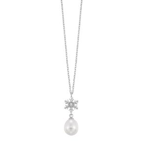 Silver Snowflakes Pearl Pendant