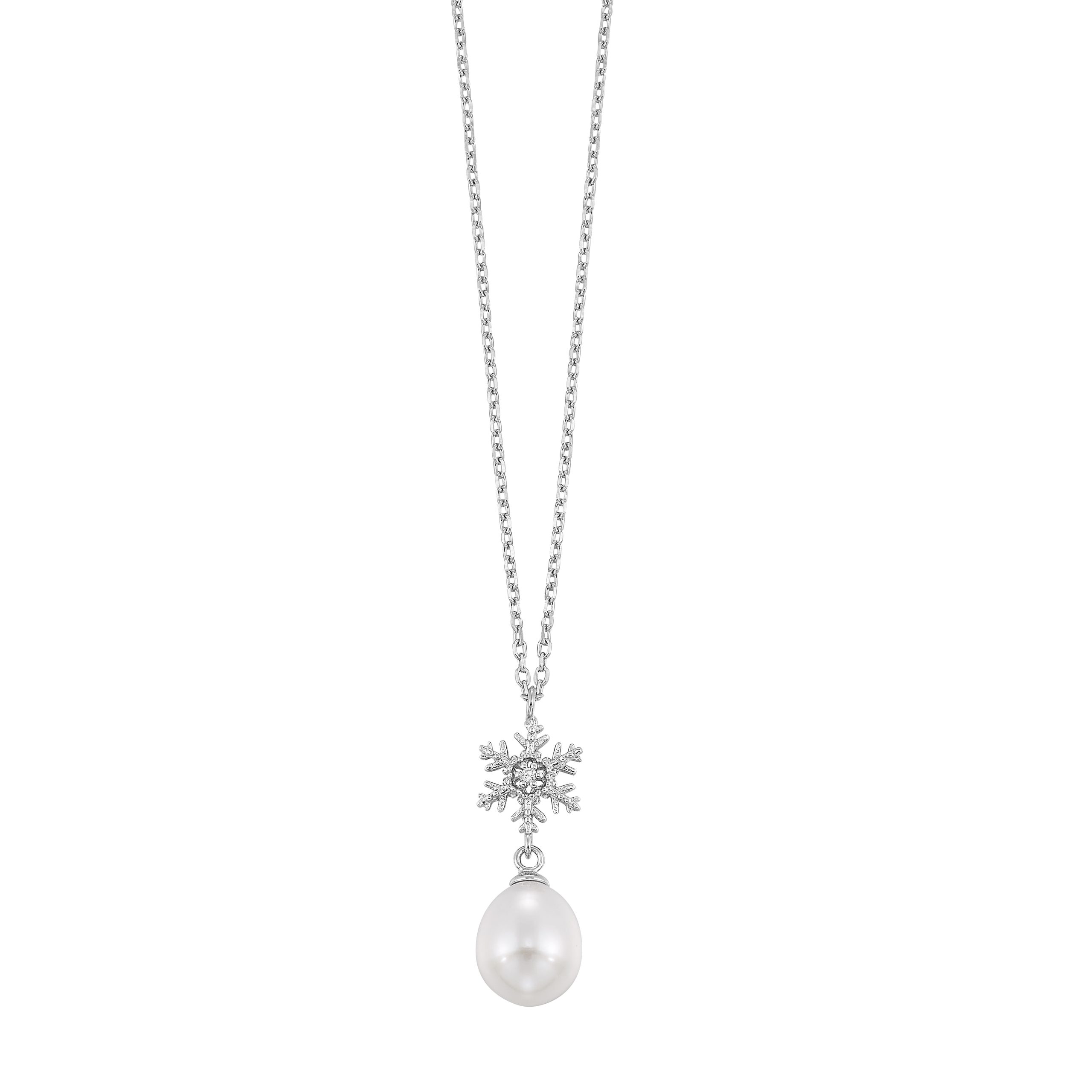 Silver Snowflakes Pearl Pendant