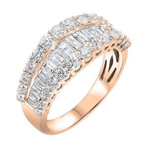 14K RG 1 ct. tw. Diamond Three Row Round and Baguette Ring