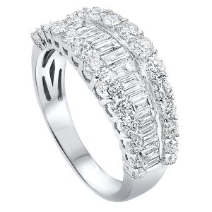14K WG 1 1/2 ct. tw. Diamond Three Row Round and Baguette Ring