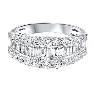 14K WG 2 1/4 ct. tw. Diamond Three Row Round and Baguette Ring