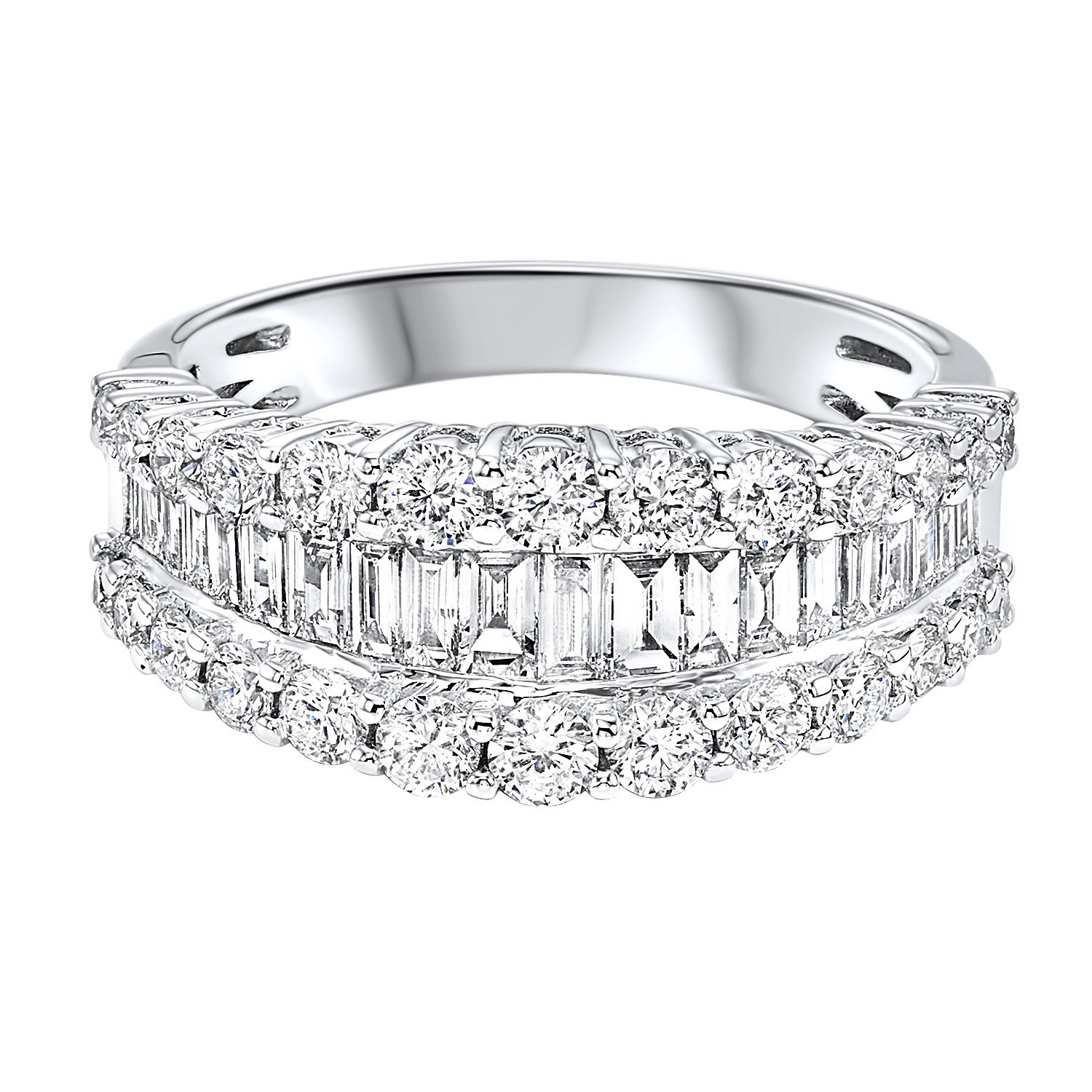 14K WG 2 1/4 ct. tw. Diamond Three Row Round and Baguette Ring