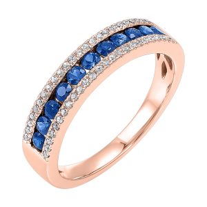 14K RG 1/8 ct. tw. Diamond & 1/2 ct. tw. Sapphire Three Row Band