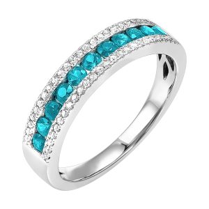 14K RG 1/7 ct. tw. Diamond & 1/2 ct. tw. Aquamarine Three Row Band