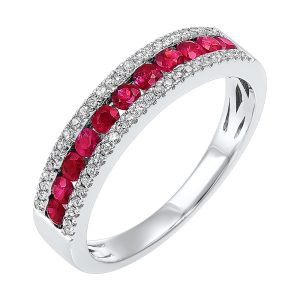 14K WG 1/8 ct. tw. Diamond & 1/2 ct. tw. Ruby Three Row Band