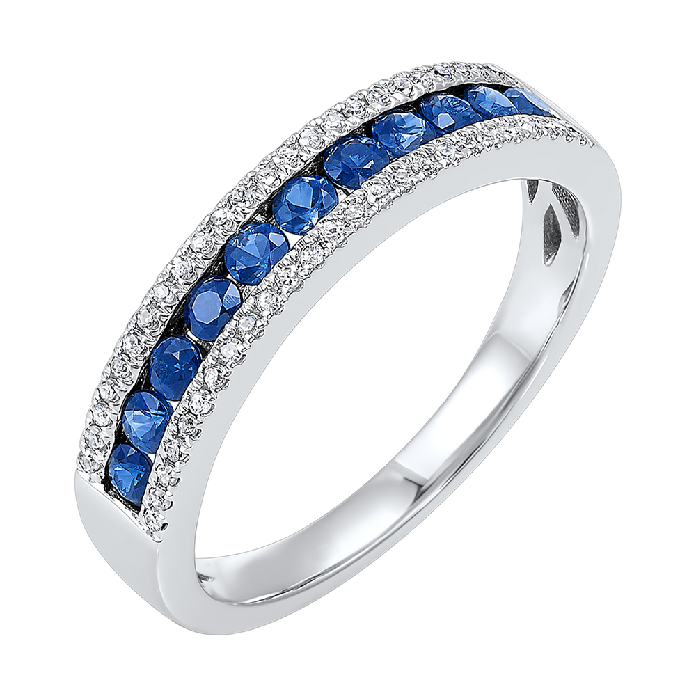 14K WG 1/8 ct. tw. Diamond & 1/2 ct. tw. Sapphire Three Row Band