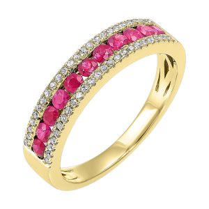 14K YG 1/8 ct. tw. Diamond & 1/2 ct. tw. Ruby Three Row Band