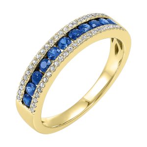 14K YG 1/8 ct. tw. Diamond & 1/2 ct. tw. Sapphire Three Row Band