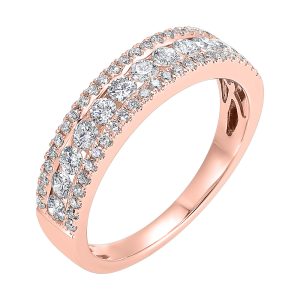 14K RG 3/4 ct. tw. Diamond Three Row Band