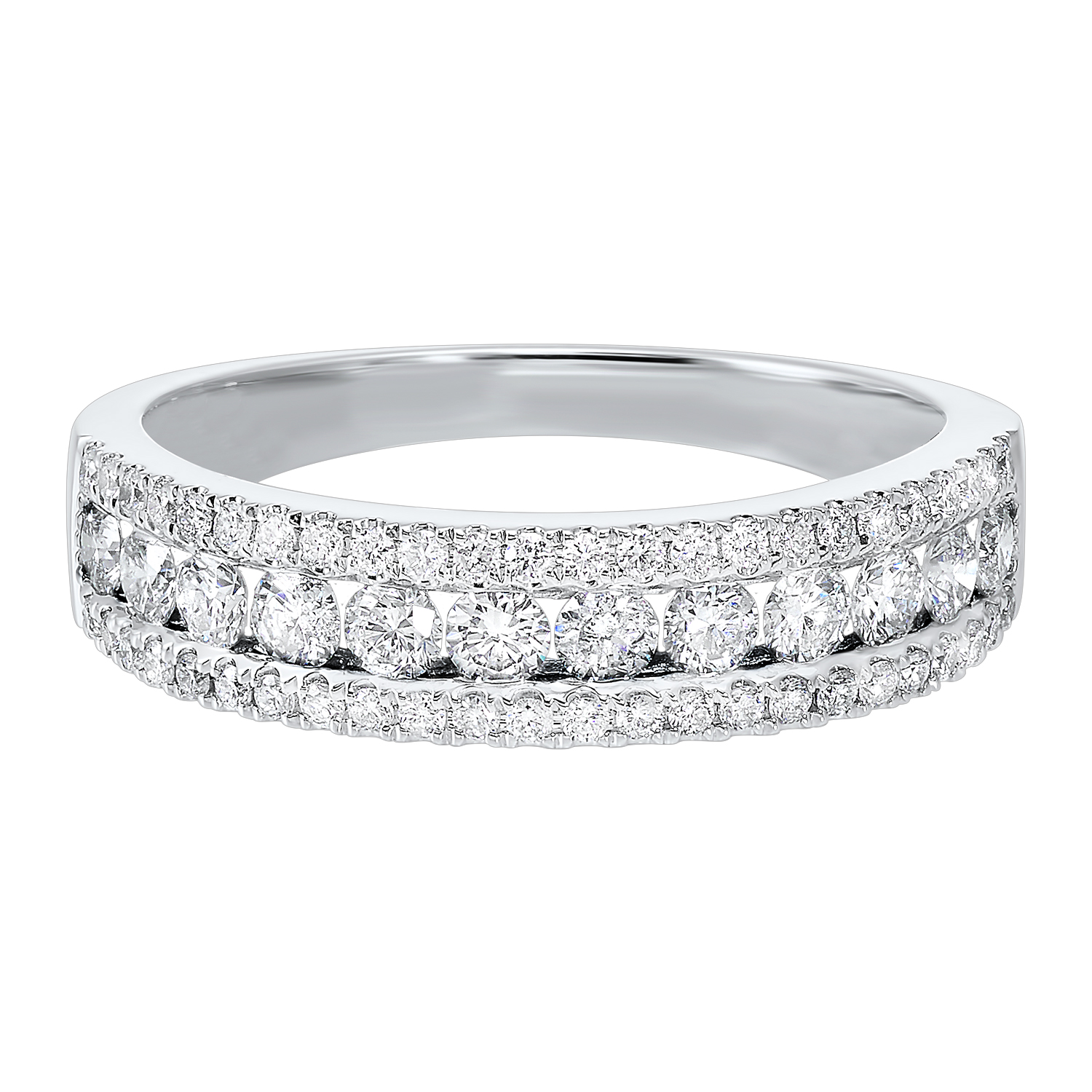 14K WG 3/4 ct. tw. Diamond Three Row Band