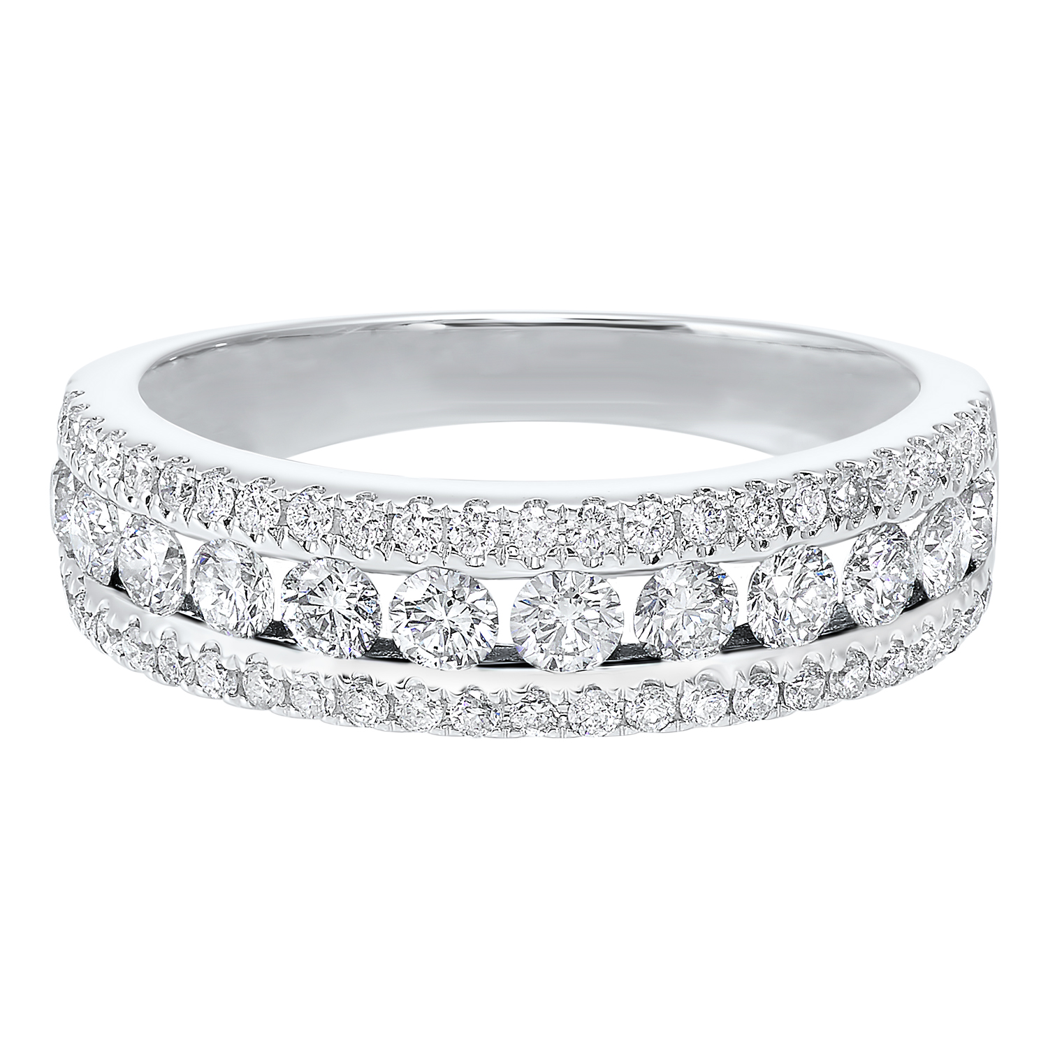 14K WG 1 ct. tw. Diamond Three Row Band
