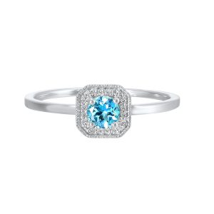 10K WG 1/12 ct. tw. Diamond Halo & 1/2 ct. tw. Blue Topaz Ring