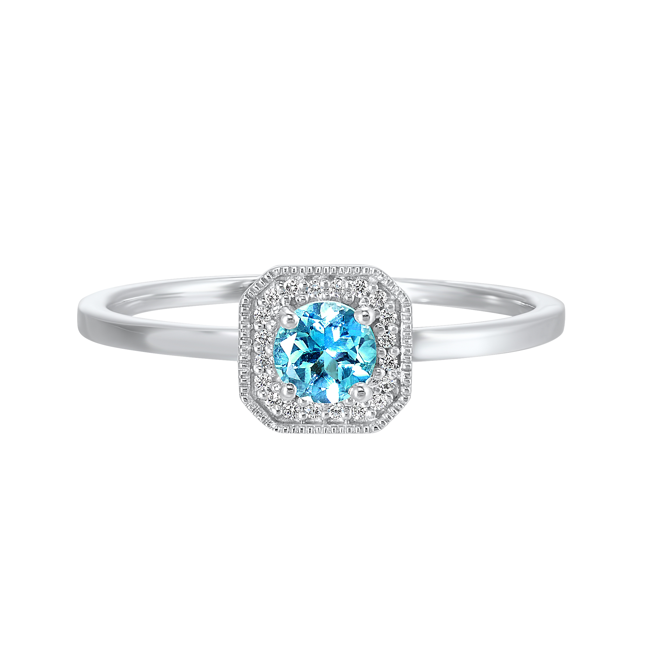 10K WG 1/12 ct. tw. Diamond Halo & 1/2 ct. tw. Blue Topaz Ring