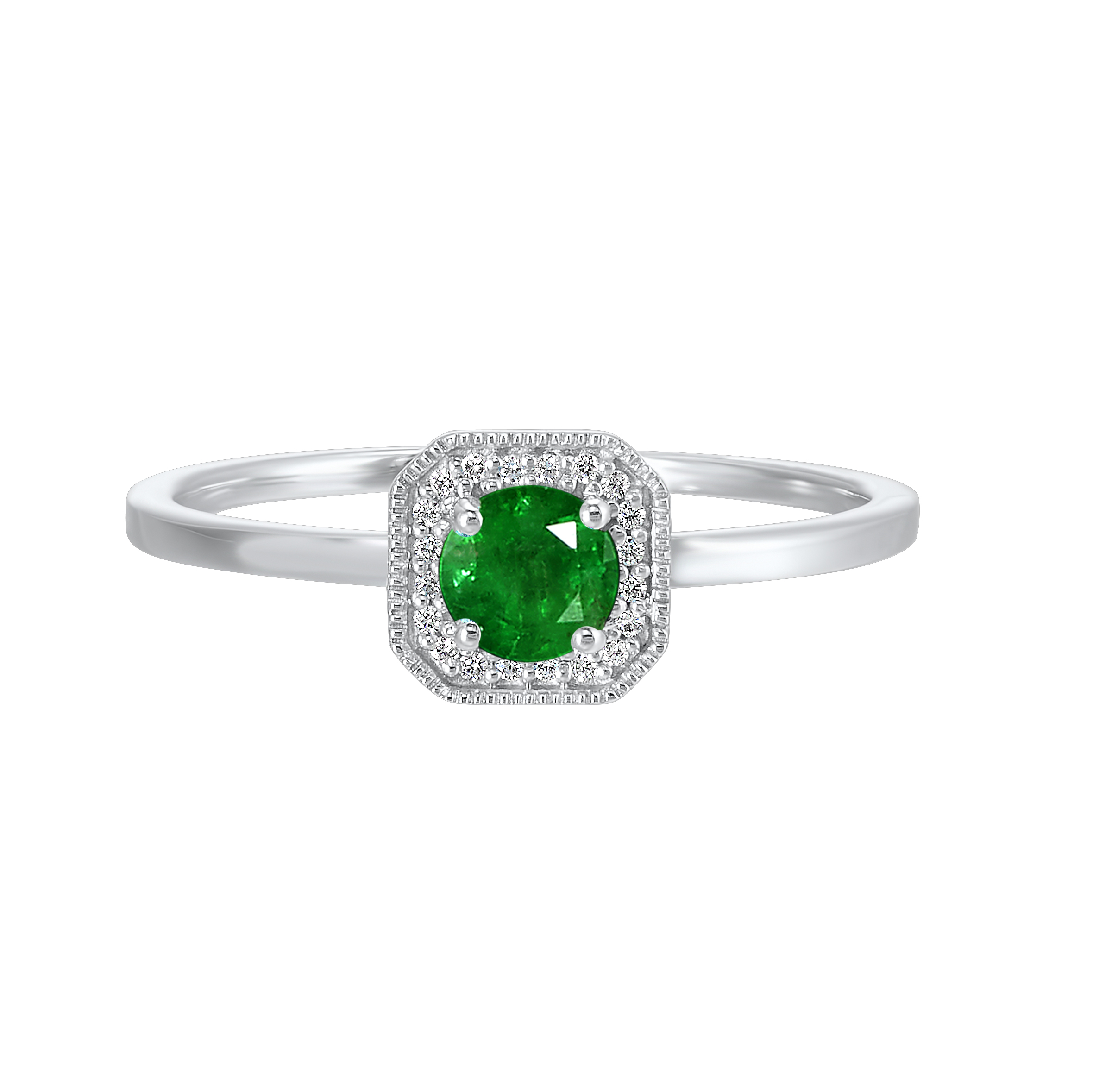 10K WG 1/12 ct. tw. Diamond Halo & 3/4 ct. tw. Created-Emerald Ring