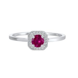 10K WG 1/12 ct. tw. Diamond Halo & 3/4 ct. tw. Created-Ruby Ring