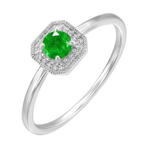10K WG 1/12 ct. tw. Diamond Halo & 3/8 ct. tw. Emerald Ring