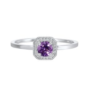 10K WG 1/12 ct. tw. Diamond Halo & 3/8 ct. tw. Amethyst Ring