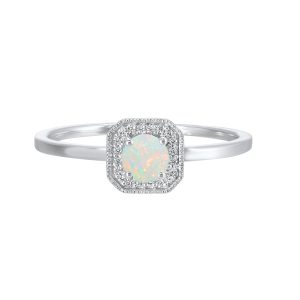 10K WG 1/12 ct. tw. Diamond Halo & 1/3 ct. tw. Opal Ring