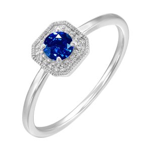 10K WG 1/12 ct tw. Diamond Halo & 5/8 ct. tw. Sapphire Ring