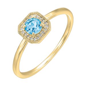 10K YG 1/12 ct. tw. Diamond Halo & 1/2 ct. tw. Blue Topaz Ring