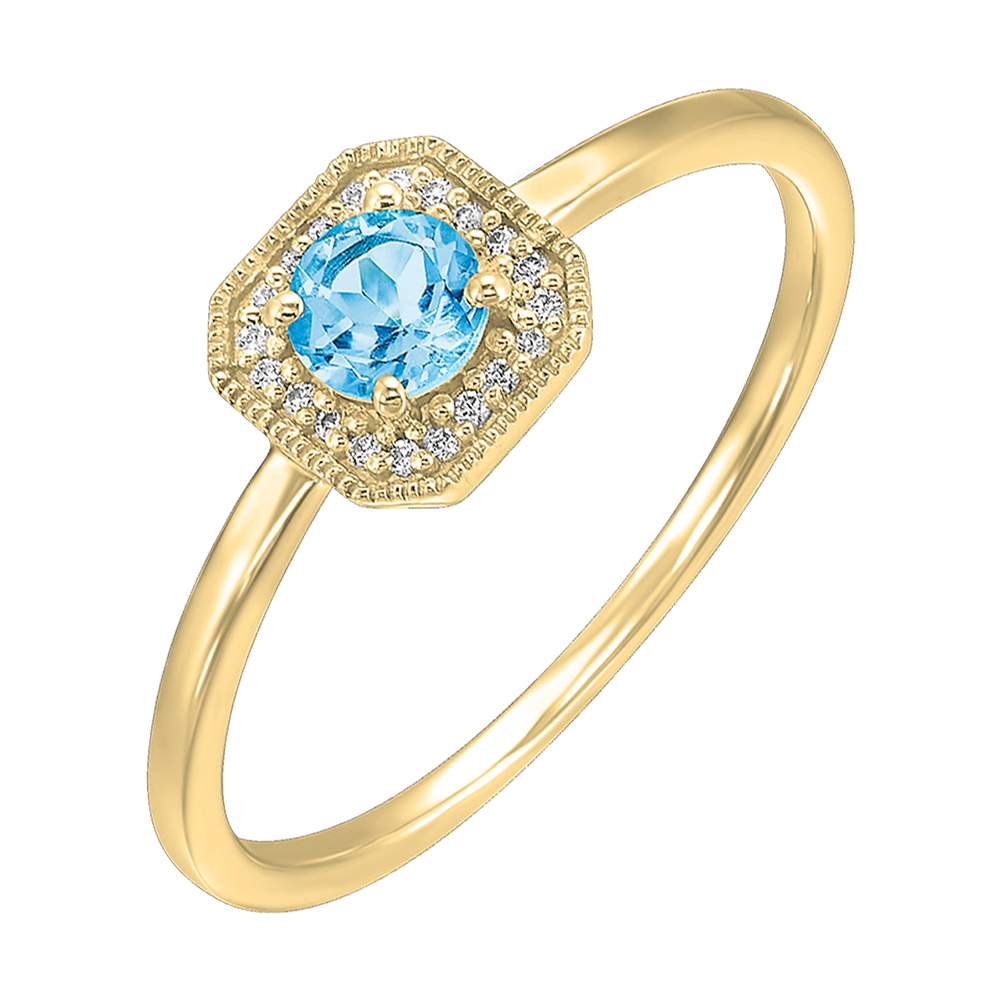 10K YG 1/12 ct. tw. Diamond Halo & 1/2 ct. tw. Blue Topaz Ring